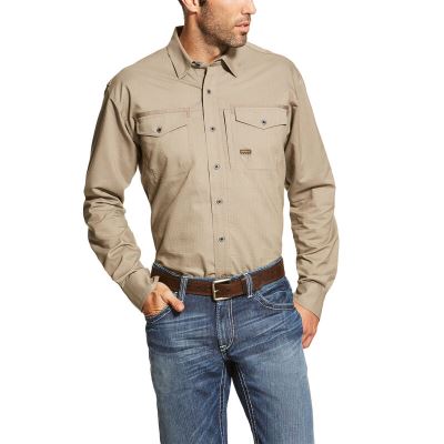 Ariat Work: Rebar Workman Manga Larga Camisa Hombre - Kaki (BSVEW5019)